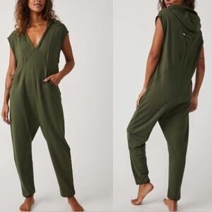 Free People Movement Nothing But Sweats One Piece Jumpsuit Sz S Olive Green